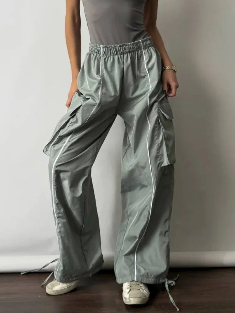 Y2k Aesthetic Streetwear Cargo Pants Women American Retro Harajuku Casual Solid Baggy Trousers Oversized Sweatpants