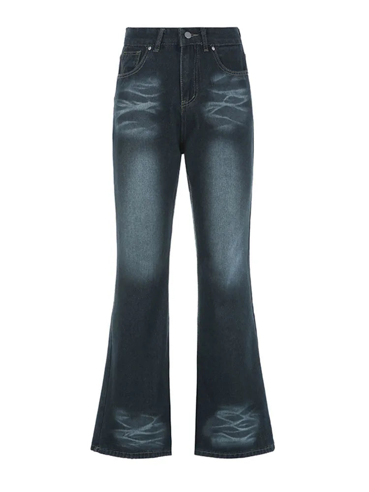 Woman Low Waist Jeans Wide Leg Denim Zipper Pants Classical Trousers Korean Cargo Allmatch Pants Design Bell Gyaru Bottoms