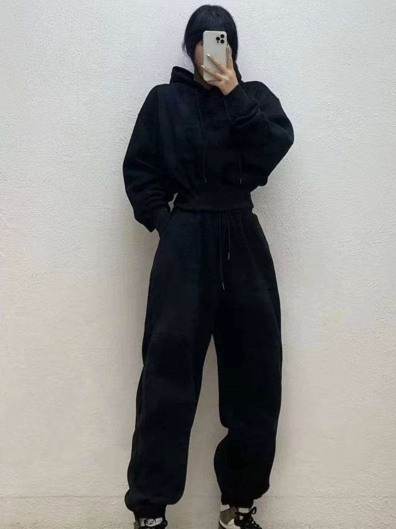 Casual New Fashion Hoodies Suit Women Winter Spring Solid Tracksuit Two Pieces Set Sports Pullover Sweatpants Sweatshirt Mujer