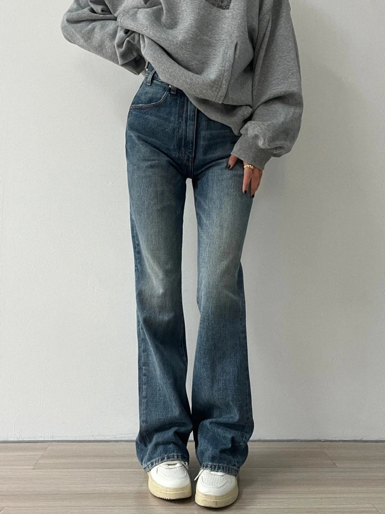 Woman Aesthetics Jeans Denim American Style 90s Gyaru Pants Unisex High Street Tide Allmatch Preppy Style Cozy Straight Leg