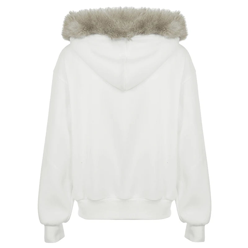 Y2k Letter Prints Women Hoodies Faux Collar Hooded s Autumn Winter Trendy Clothes Korean Style Coat