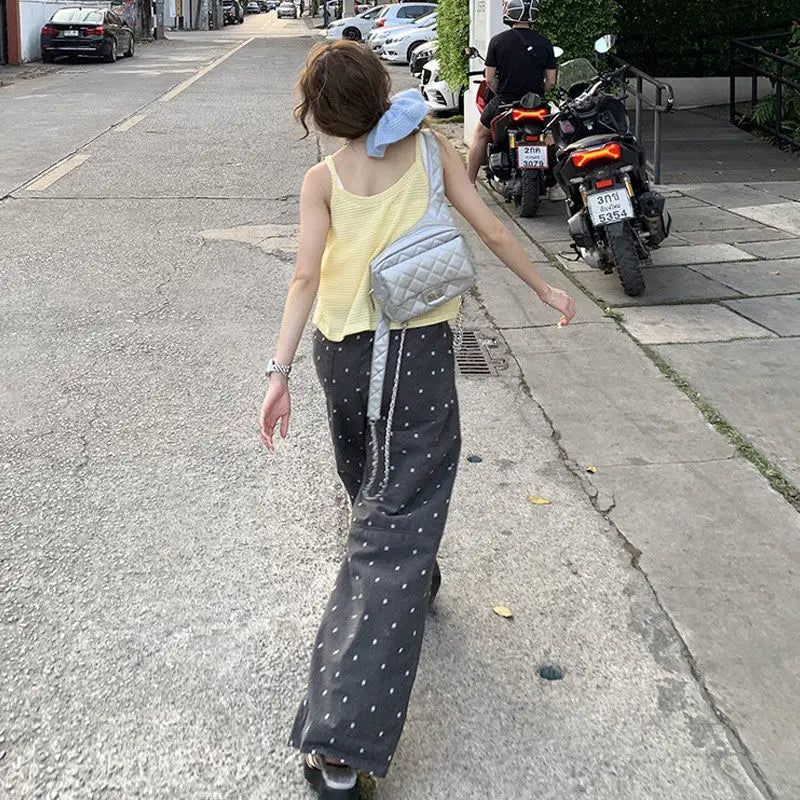 2025 Summer Hot Retro Internet Celebrity Korean New Straight Tube Loose Wave Embroidery Casual Pants Trend