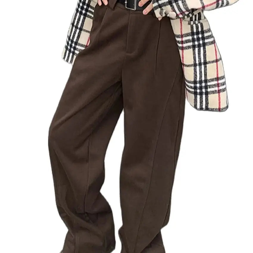 Chic Solid New Winter Pants Women Thicken Warm 2024 Work Wear Loose High Waist Straight All Match Streetwear Daily