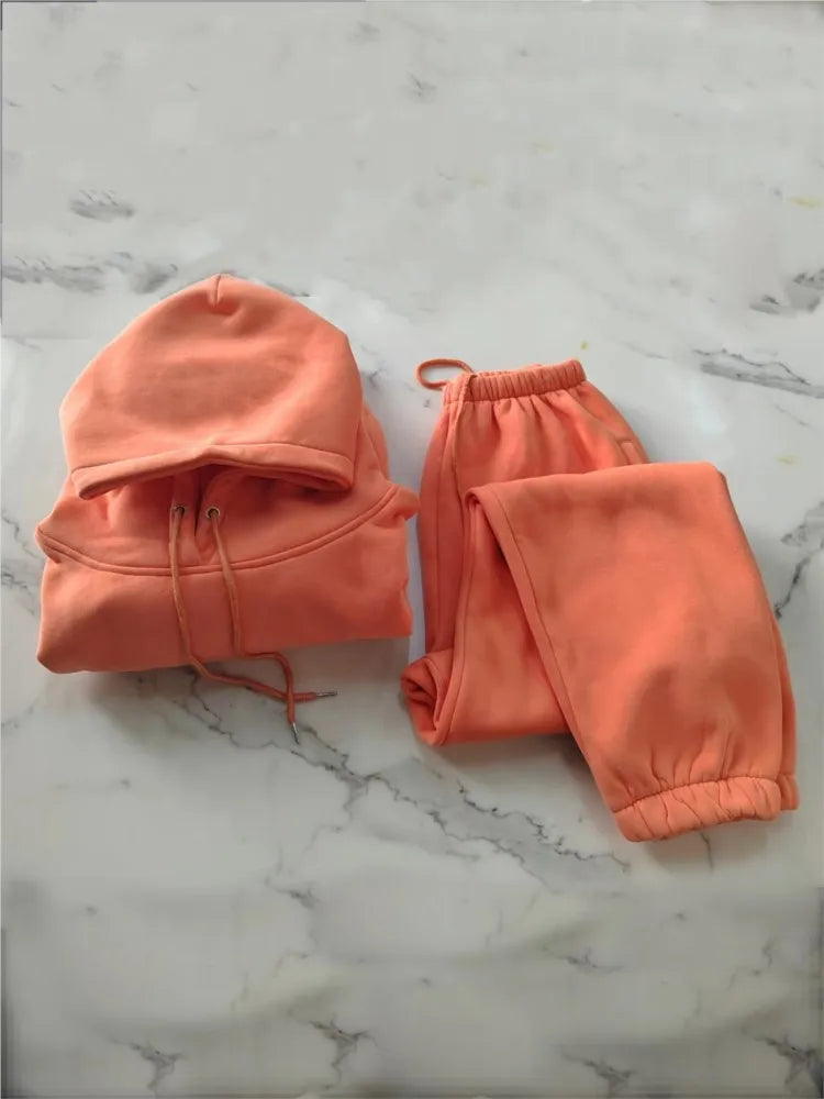 Casual New Fashion Hoodies Suit Women Winter Spring Solid Tracksuit Two Pieces Set Sports Pullover Sweatpants Sweatshirt Mujer