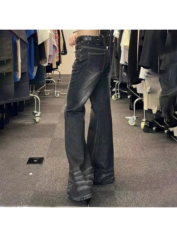 Woman Low Waist Jeans Wide Leg Denim Zipper Pants Classical Trousers Korean Cargo Allmatch Pants Design Bell Gyaru Bottoms