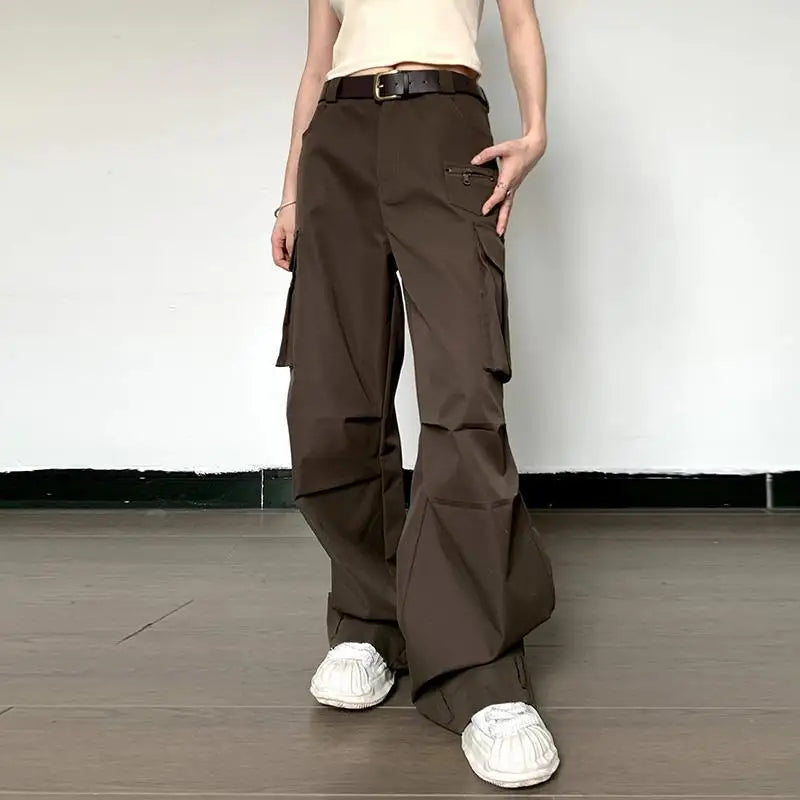 Summer Vintage Loose Cargo Pants Women Fashion High Waist Wide Trousers Streetwear New Full Length Casaul Pants Pocket