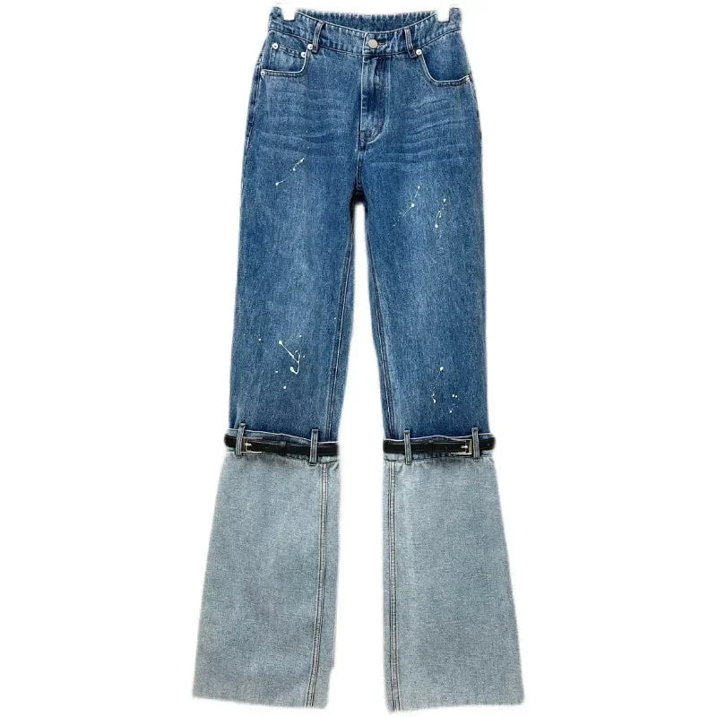 Women's High quality Patchwork Jeans Fashion High Street Denim Pant New Y2k Trousers Women Clothes