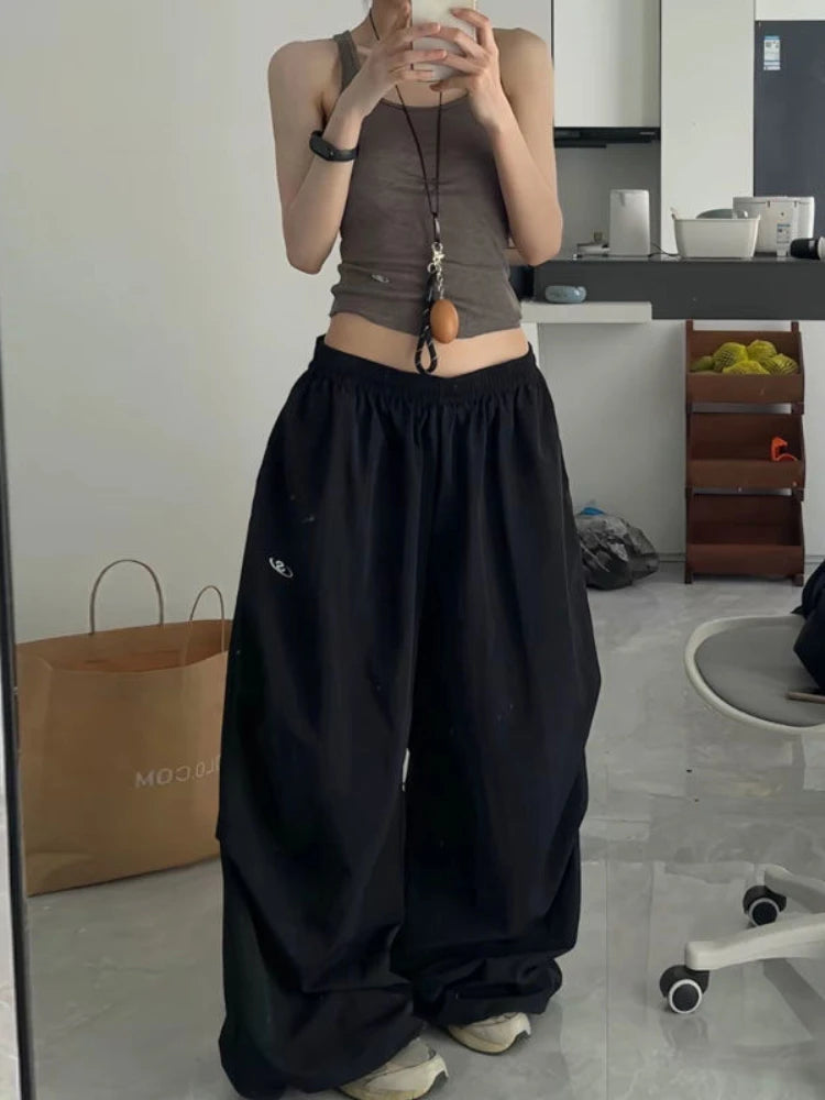 Baggy Jogging Pants Women Hip Hop Y2k Grey Embroidery Korean Fashion Straight Leg Sport Trouser Harajuku Causal Bottoms