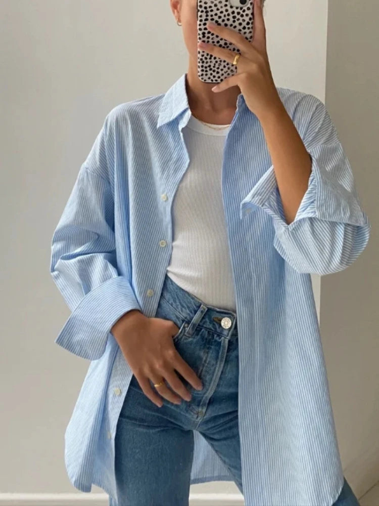 Autumn Fashion Striped Casual Blouses for Women Elegant Basic Turndown Collar Long Sleeve Casual Shirt Female Blouses