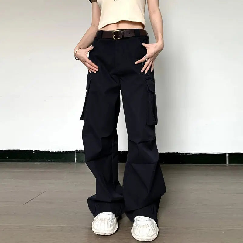 Summer Vintage Loose Cargo Pants Women Fashion High Waist Wide Trousers Streetwear New Full Length Casaul Pants Pocket
