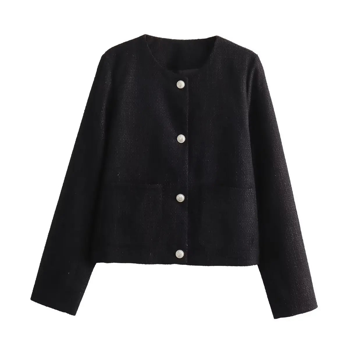 Autumn Casual Patchwork Cardigan Sweater Scoop Neck For Women Solid Pocket Elegant High Waist Outwear Fashion Female Coat