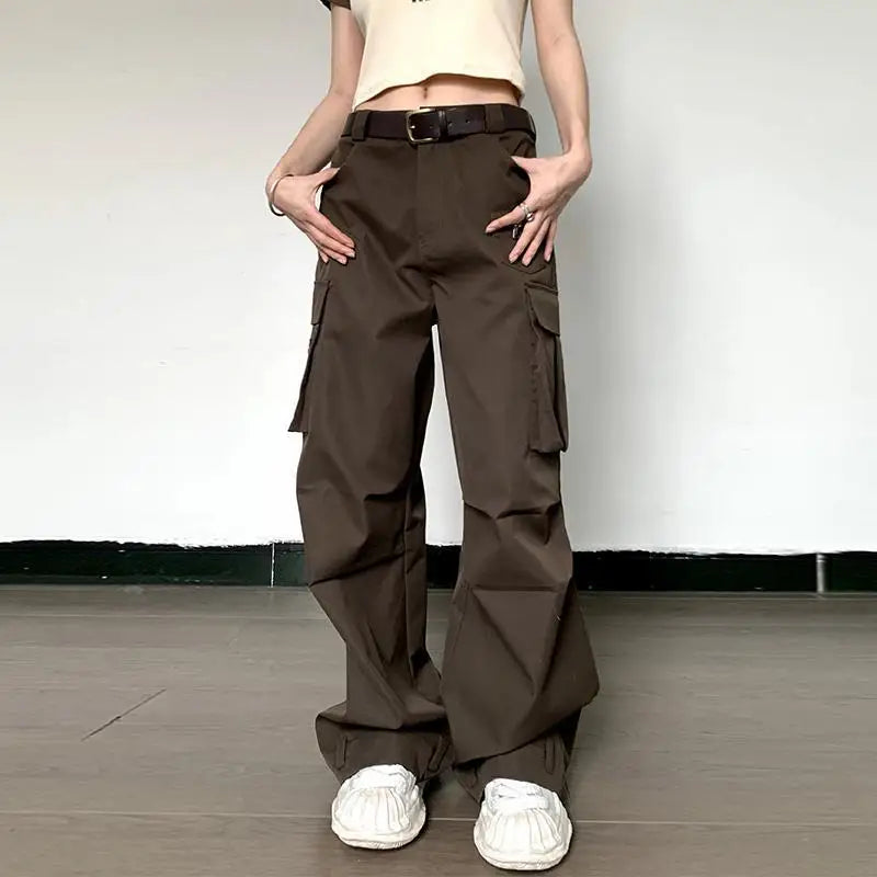Summer Vintage Loose Cargo Pants Women Fashion High Waist Wide Trousers Streetwear New Full Length Casaul Pants Pocket