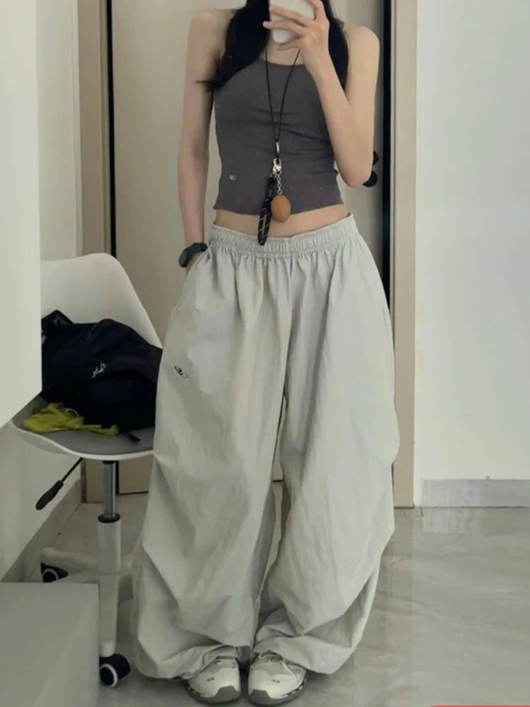 Baggy Jogging Pants Women Hip Hop Y2k Grey Embroidery Korean Fashion Straight Leg Sport Trouser Harajuku Causal Bottoms