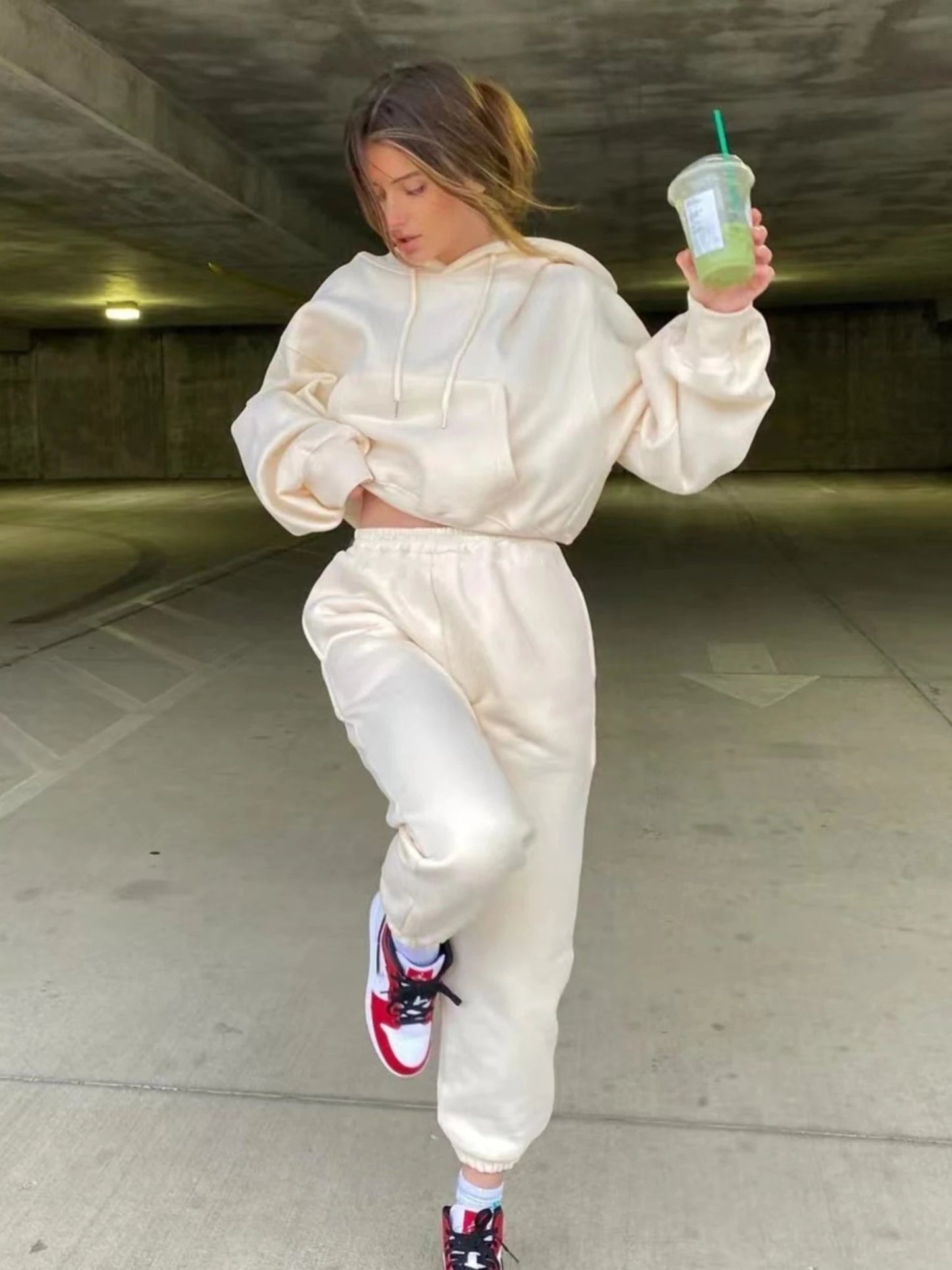 Casual New Fashion Hoodies Suit Women Winter Spring Solid Tracksuit Two Pieces Set Sports Pullover Sweatpants Sweatshirt Mujer
