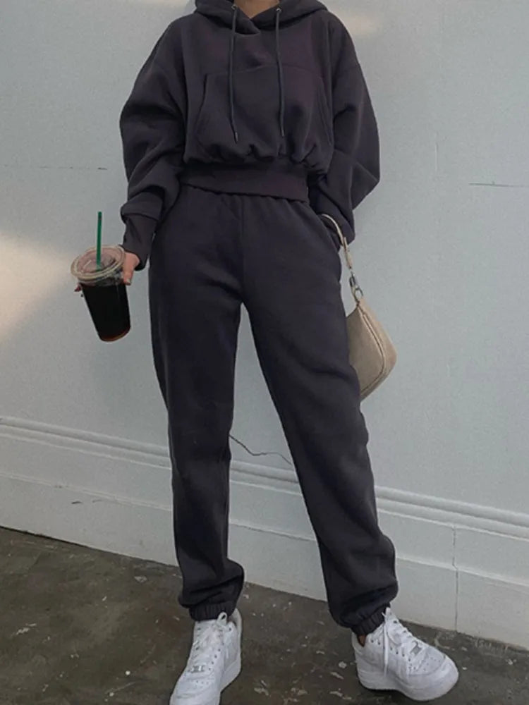Casual New Fashion Hoodies Suit Women Winter Spring Solid Tracksuit Two Pieces Set Sports Pullover Sweatpants Sweatshirt Mujer