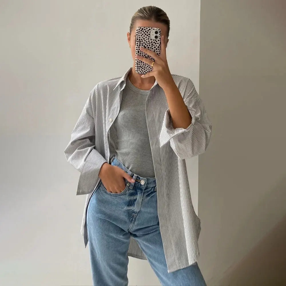 Autumn Fashion Striped Casual Blouses for Women Elegant Basic Turndown Collar Long Sleeve Casual Shirt Female Blouses
