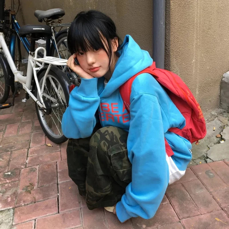 Y2K Letter Print Hoodies Sweatshirt Women Korean Fashion Cotton Zipper Loose Jacket New Harajuku Streetwear Ladies Tops