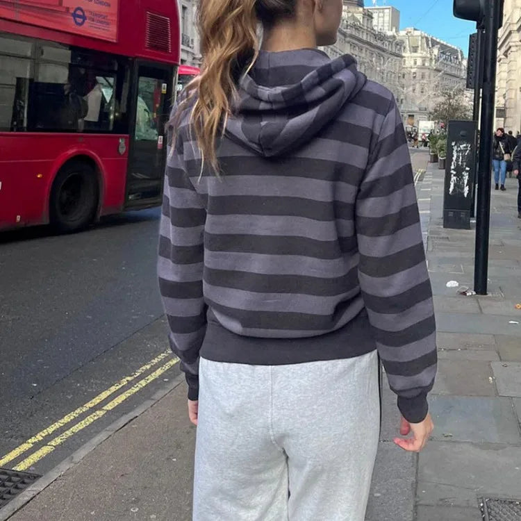 American High Street Striped Casual Hoodie Jackets Spring Autum New Cardigan Coat Women Y2k Long Sleeve Zipper Tops Mujer