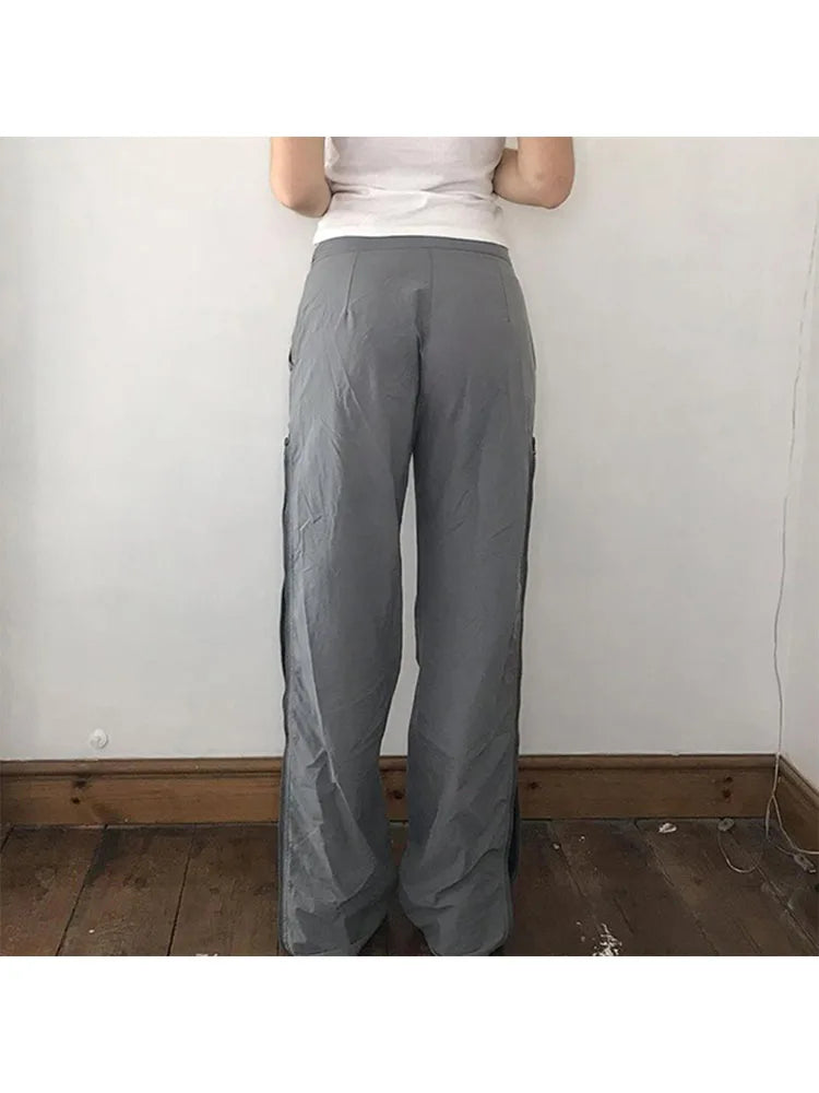 Woman Cotton Pants Loose Trousers Elastic Waist Sweatpants Straight Leg Cargo Simple Pants Casual Streetwear Allmatch Ins