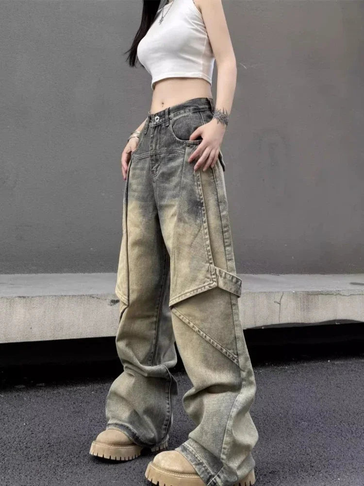 American Retro High Waist Baggy Jeans Women Y2k Hip Hop Chic Straight Wide Leg Denim Pants Harajuku Causal Mujer Bottoms