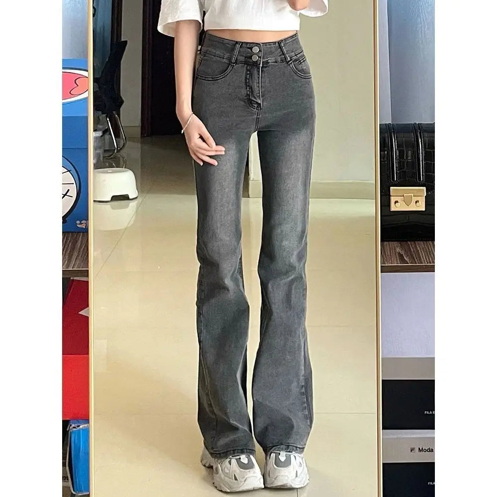 American Y2K low rise sexy jeans laceup design splashed ink distressed vintage thin versatile popular ripped flared pants