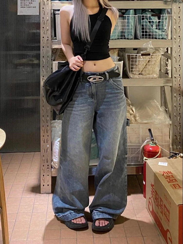 Woman Oversize Jeans Baggy Denim Low Waist Pants Wide Leg Cute Core Baddie Style New Trend Aesthetics Japanese Fashion Ins