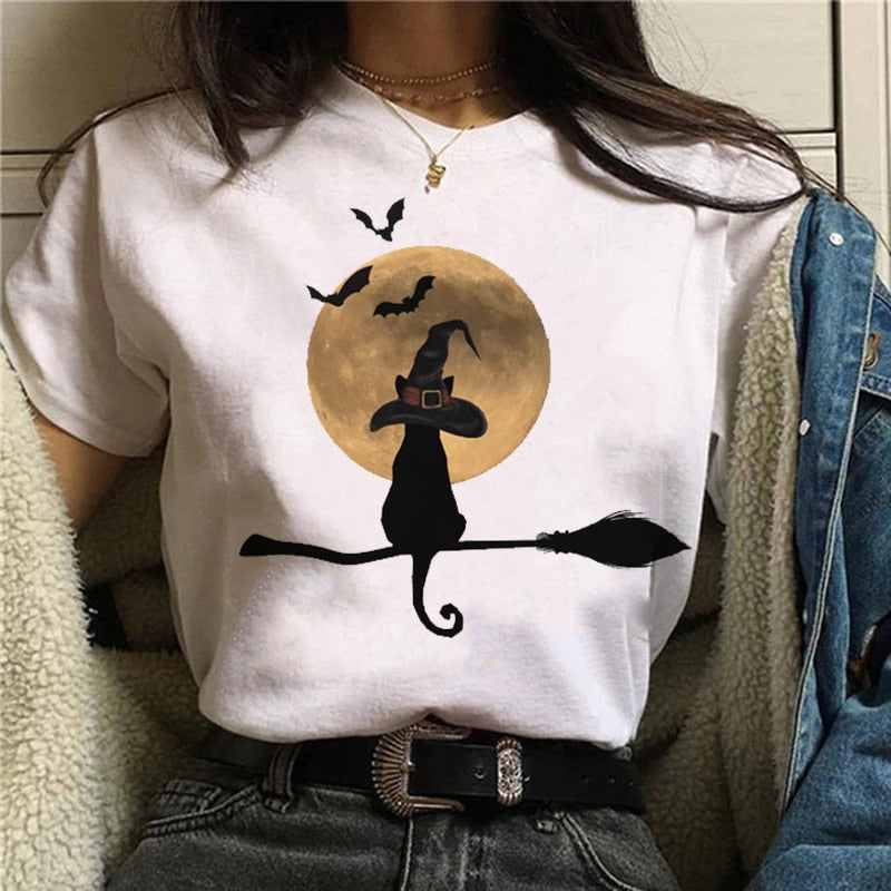 Women T-shirt Cartoon Witch Magic Kawaii Tshirt