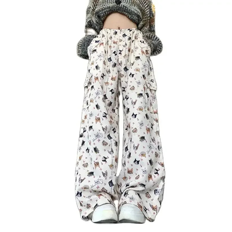 Women's Retro Graffiti Design Sense Work Suit Pants 90S Hot Girl Y2K Straight Tube Sports Street Dance Wide Leg Casual Pants