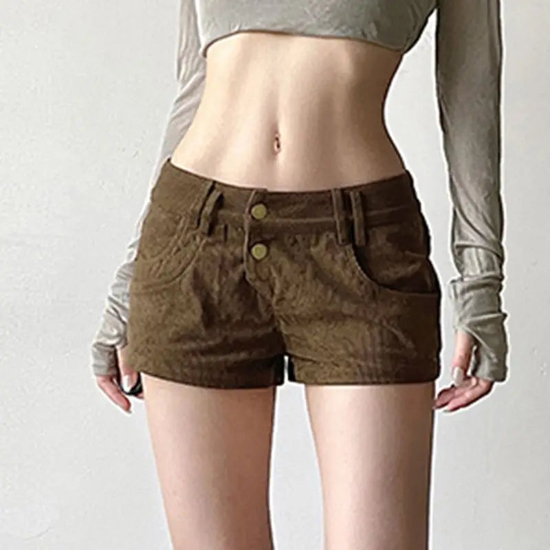 Autumn/Winter Retro Furry Leopard Pattern Spliced Corduroy Shorts for Women Low Waist Slim Sexy Spicy Girl Pocket Hot Pants