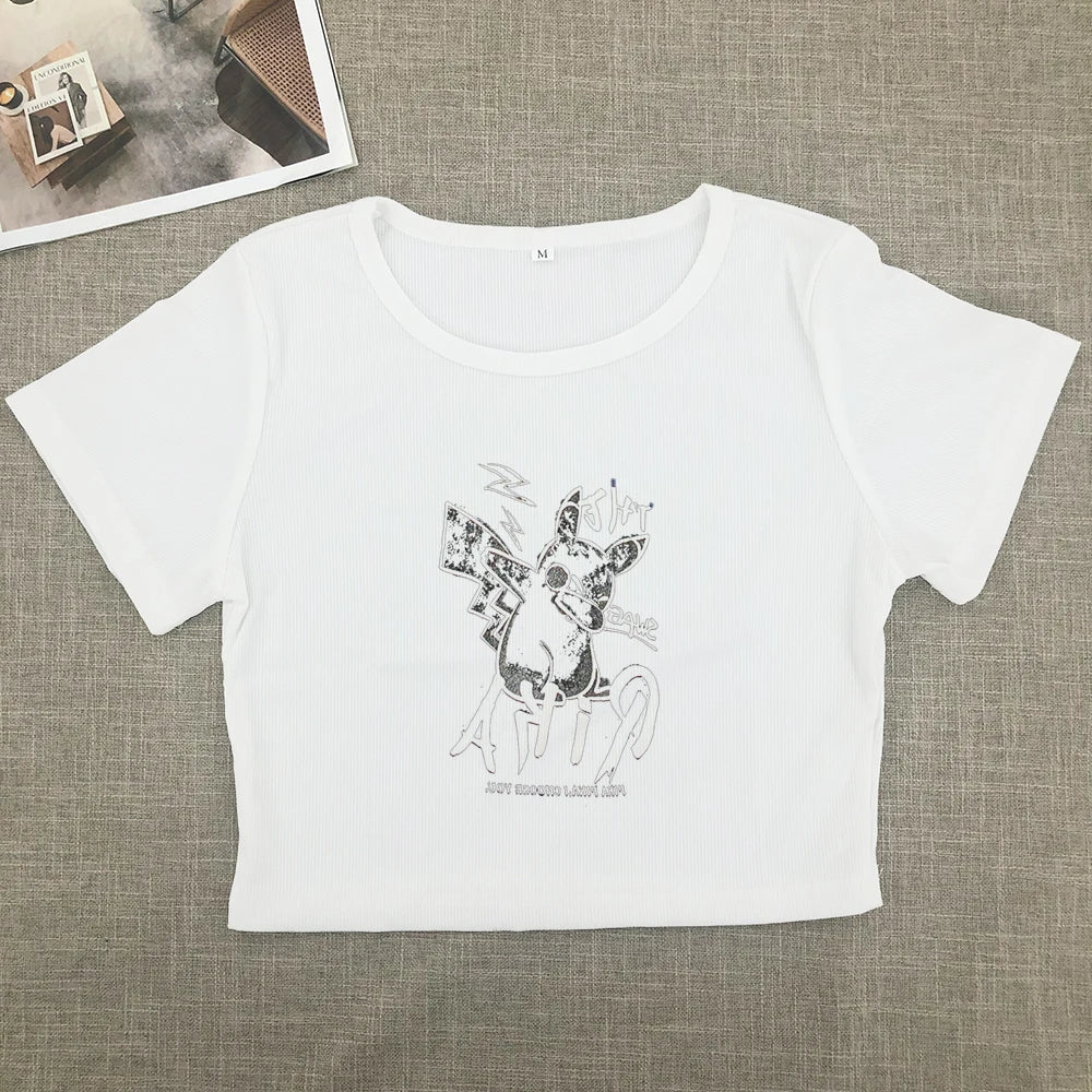 Sweet and spicy new printed short-sleeved short T-shirt women summer Spice Girls slimming everything with shoulder clothes