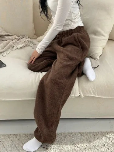 2024 Summer Vintage Korean Retro High Street Hairy and Thick Low Waist Trousers Streetwear Fashion Wide Leg Pants