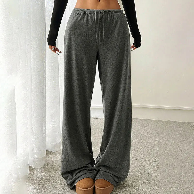 Women Fashion Trousers Autumn New Streetwear Basic Straight Casual Slim Pants Lady Sexy Solid Simple Versatile Knitted Trousers