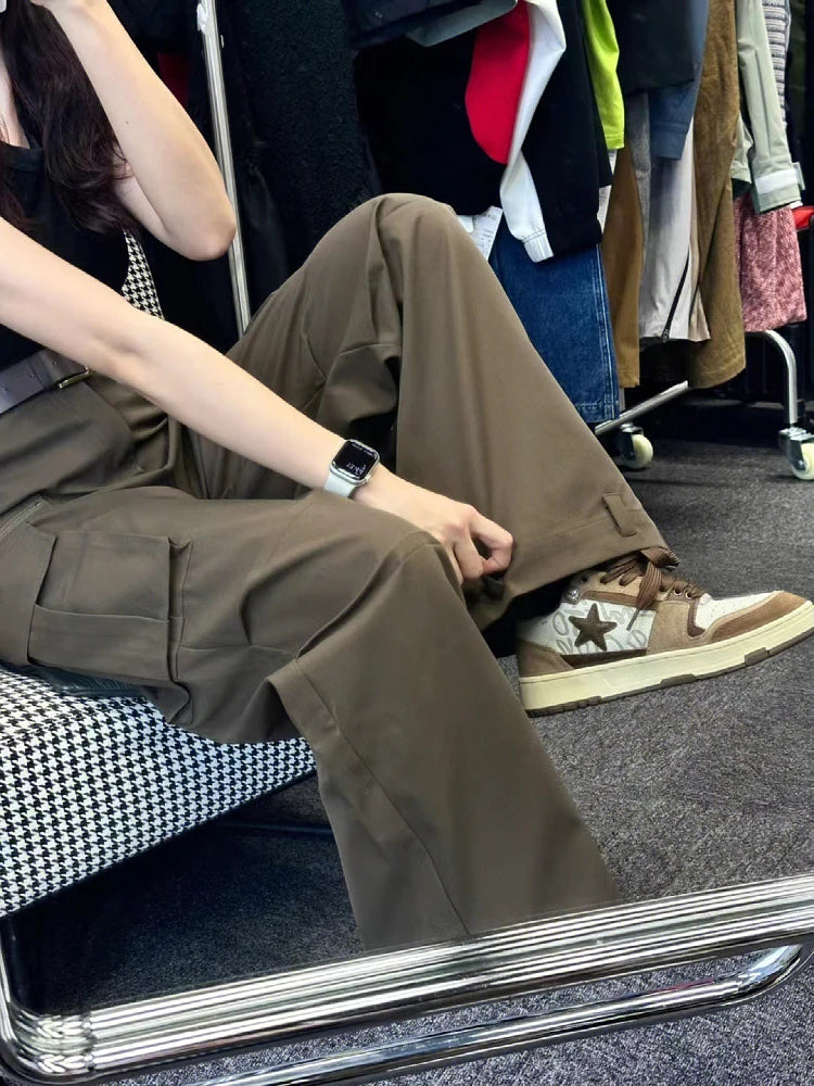 Woman Baggy Jeans Low Waist Denim Straight Leg Pants Solid Color FloorLength Casual Daily Cozy Elegant Korean Chic Sweet Ins
