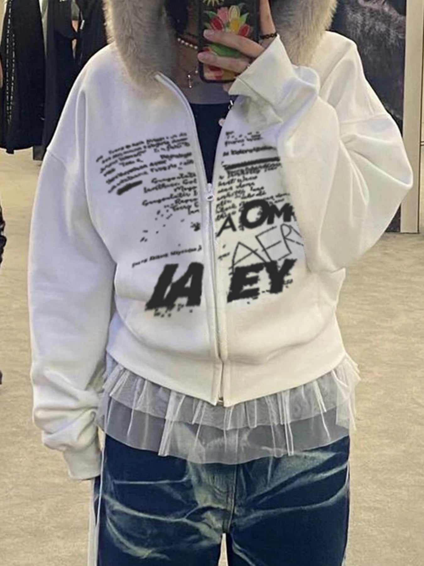 Y2k Letter Prints Women Hoodies Faux Collar Hooded s Autumn Winter Trendy Clothes Korean Style Coat
