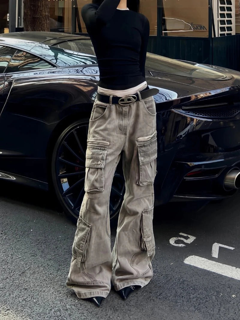Brown Jeans Women High Waist American Plus Size Wide Leg Pants Vintage Straight Baggy Casual Denim Trousers Mom Oversize Pants
