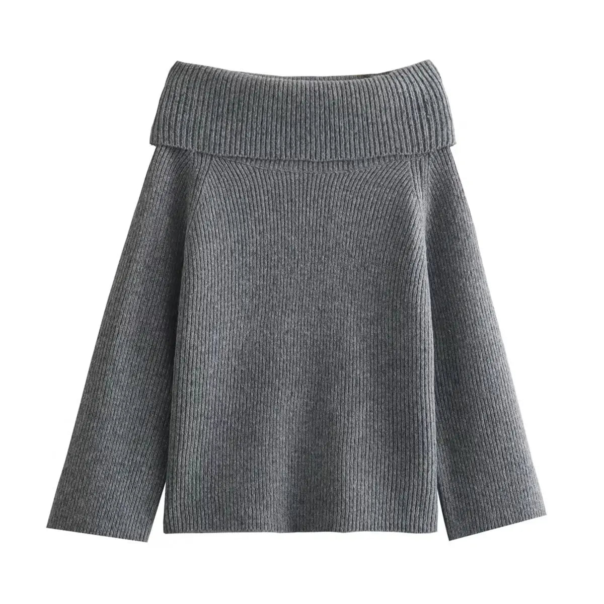 2024 Fashion Solid Simple Knitted Sweater For Woman Slash Neck Long Sleeve Loose Pullover Autumn Casual Streetwear Basic Jumper