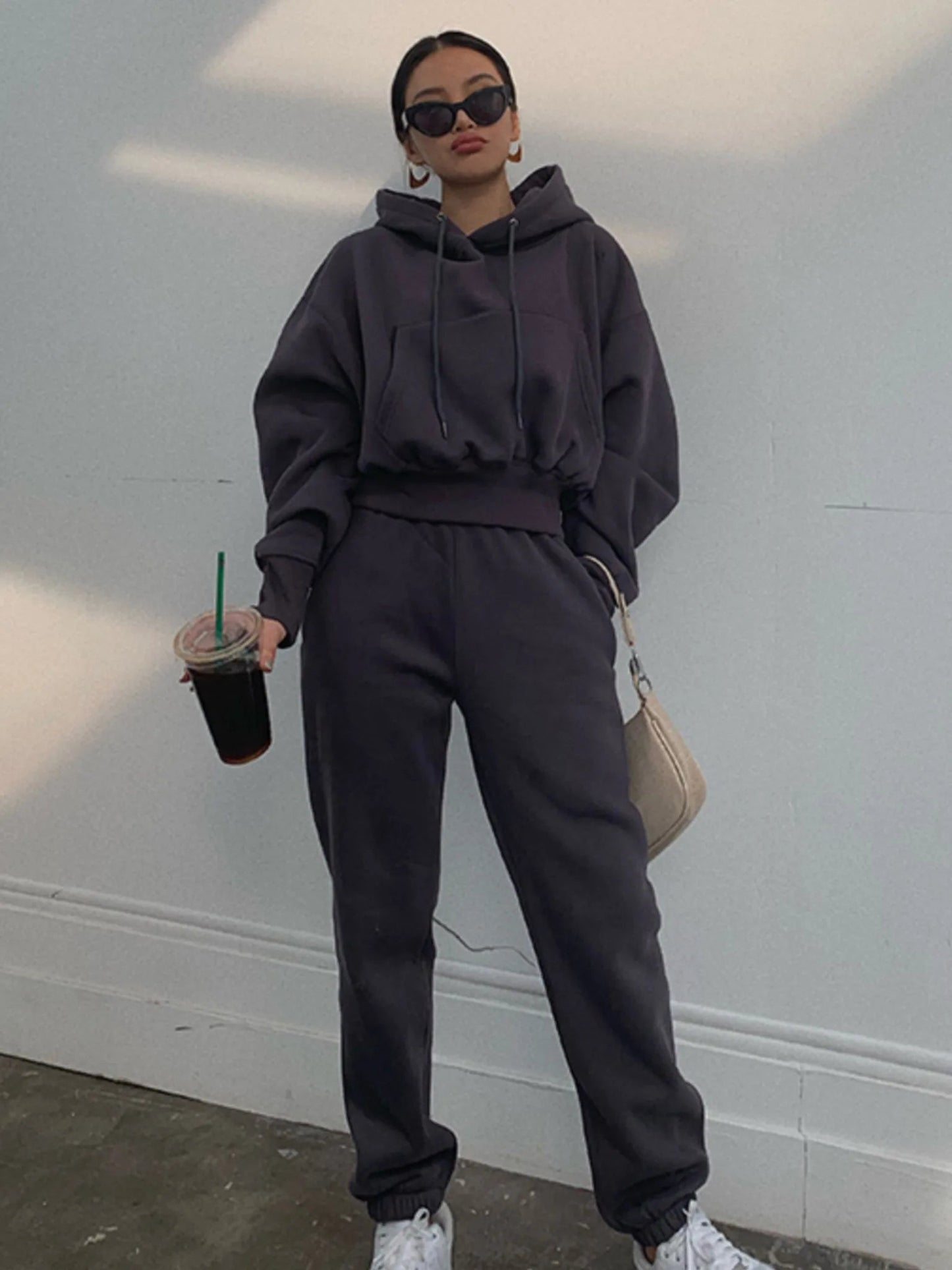 Casual New Fashion Hoodies Suit Women Winter Spring Solid Tracksuit Two Pieces Set Sports Pullover Sweatpants Sweatshirt Mujer
