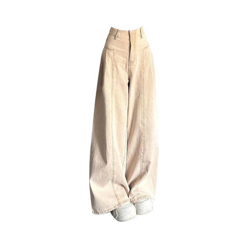 Women's Khaki Jeans Y2k Wide Leg Cowboy Pants High Waist Korean Fashion Denim Trousers Baggy Casual Vintage Jeans Summer Clothes