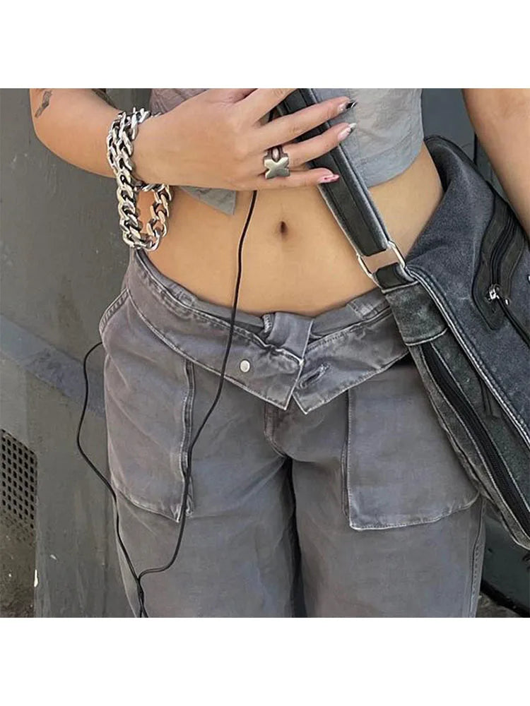 Woman Old Money Jeans Dark Academia Denim Japanese Fashion Pants BF Style Trousers Sweatpants Cargo High Street Pants Ins