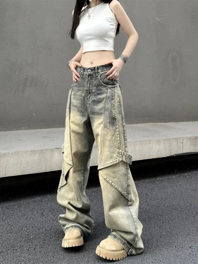 American Retro High Waist Baggy Jeans Women Y2k Hip Hop Chic Straight Wide Leg Denim Pants Harajuku Causal Mujer Bottoms