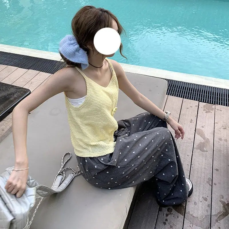 2025 Summer Hot Retro Internet Celebrity Korean New Straight Tube Loose Wave Embroidery Casual Pants Trend