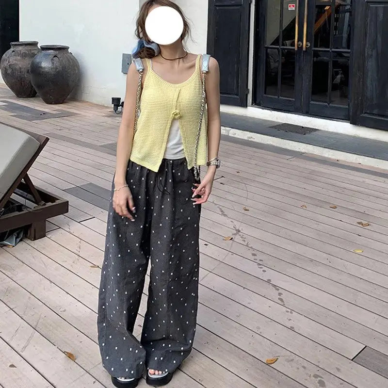 2025 Summer Hot Retro Internet Celebrity Korean New Straight Tube Loose Wave Embroidery Casual Pants Trend