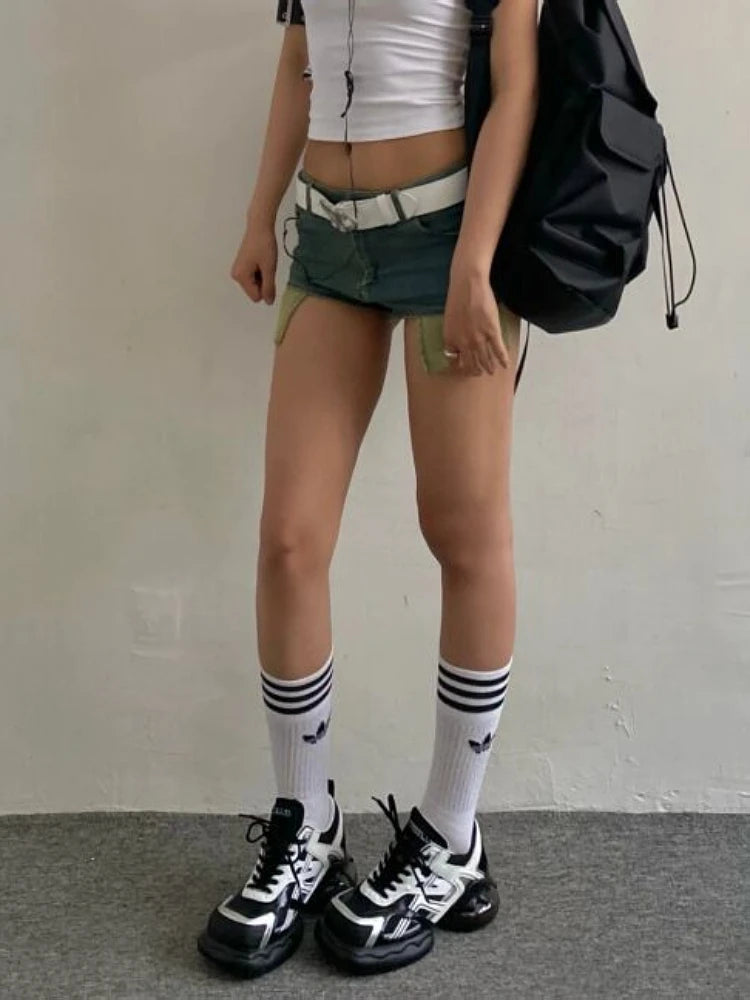Woman Tiedyed Jean Low Waist shorts Tight Bodycon Denim Button Shorts Patchwork Hot Pockets Pants Streetwear Sexy Gyaru
