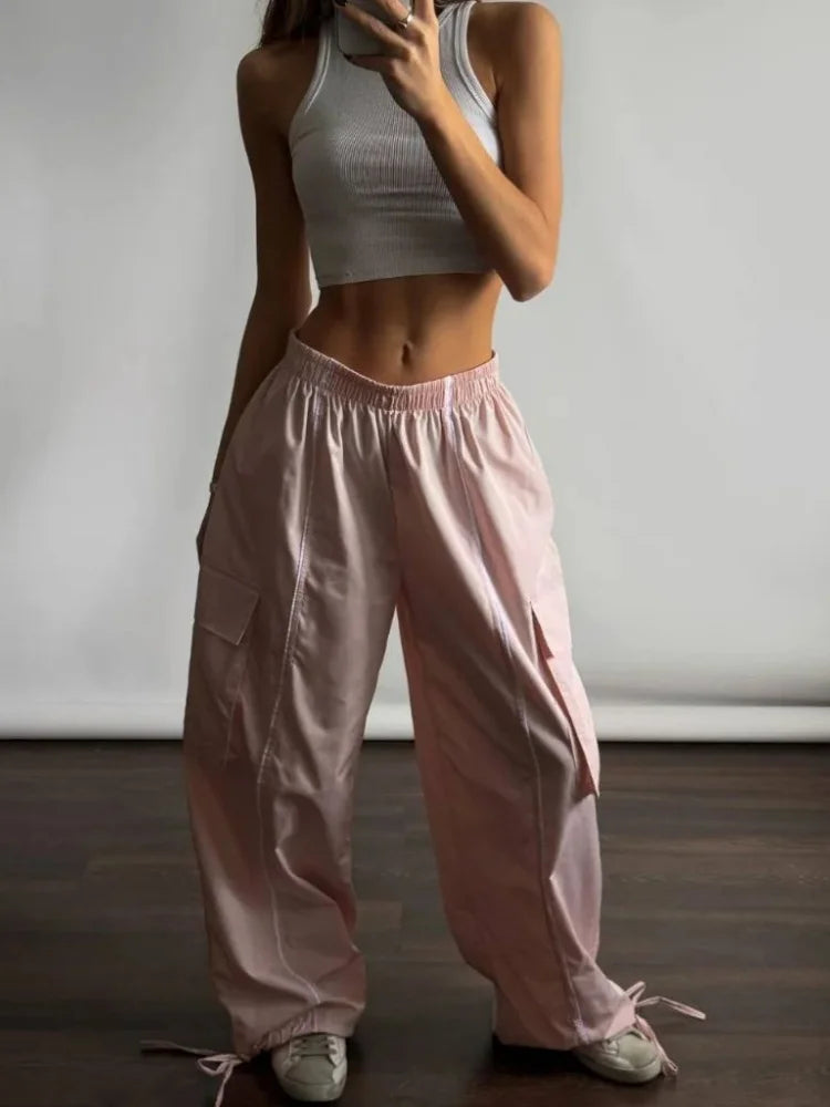 Y2k Aesthetic Streetwear Cargo Pants Women American Retro Harajuku Casual Solid Baggy Trousers Oversized Sweatpants