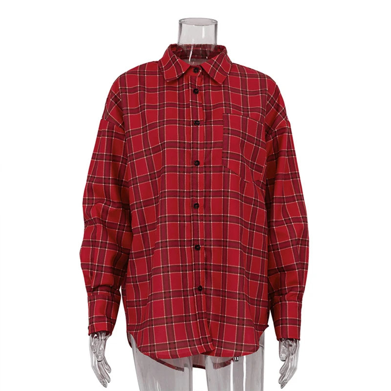 Casual Loose Lapel Shirts Coat For Women Fashion Patchwork Vintage Cardigan Autumn High Street Baggy Female Blouse