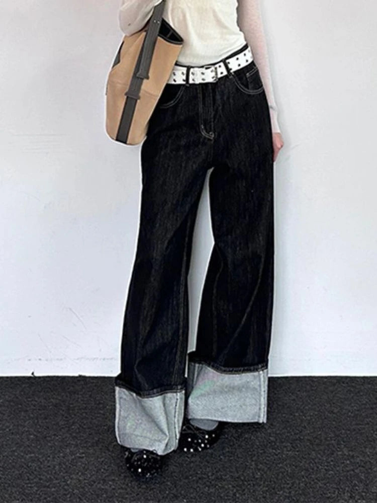 Balck Jeans for Women Harajuku Vintage Baggy Kpop Fashion Do Old Wide Leg Straight Denim Pants Y2k Causal Mujer Trousers