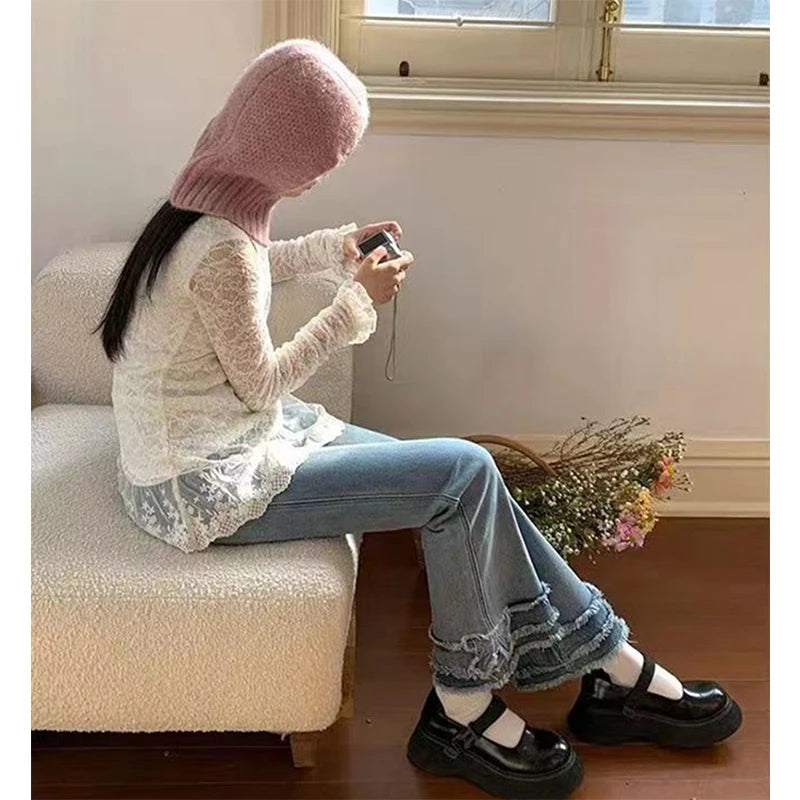 Y2K 2000S Flare Jeans Women Japanese Vintage Bow Patchwork Denim Pants Summer Korean High Waist Slim Chic Straight Trousers New