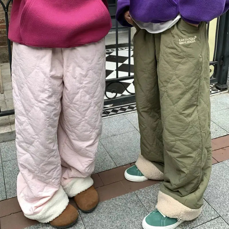 Winter New Pants Diamond Lattice Loose Cute Patchwork Warm Waterproof Cotton Pants Student Fashion Pantalones De Mujer