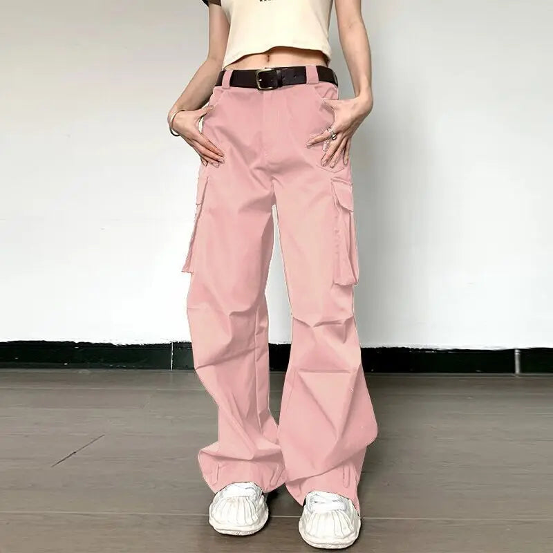 Summer Vintage Loose Cargo Pants Women Fashion High Waist Wide Trousers Streetwear New Full Length Casaul Pants Pocket