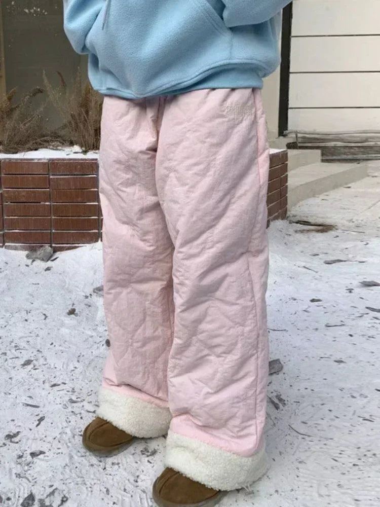Y2k Fleece Pants Women Streetwear Vintage Baggy Embroidery Thick Korean Trousers Harajuku Causal Female Winter Joggers